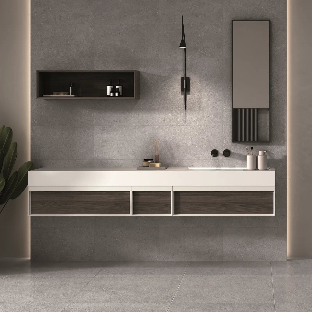 Flax Grey Light 30 x 60cm matt ceramic tile room setting