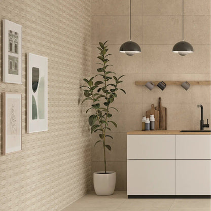 Flax Cream Light LZ Decor 30 x 60cm matt ceramic decorative tile room setting