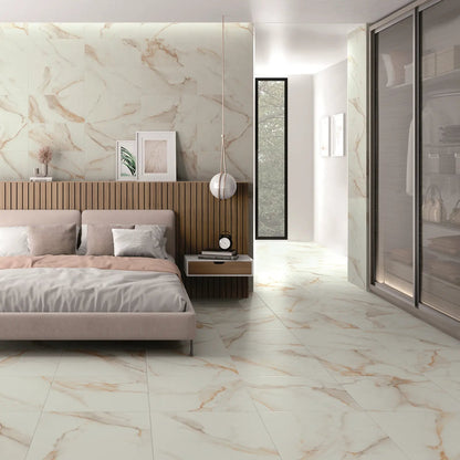 Lumiere Natural Matt Floor 60 x 60cm glazed porcelain marble effect room setting