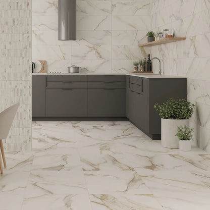 Lumiere Natural 30 x 60cm glazed ceramic marble effect room setting