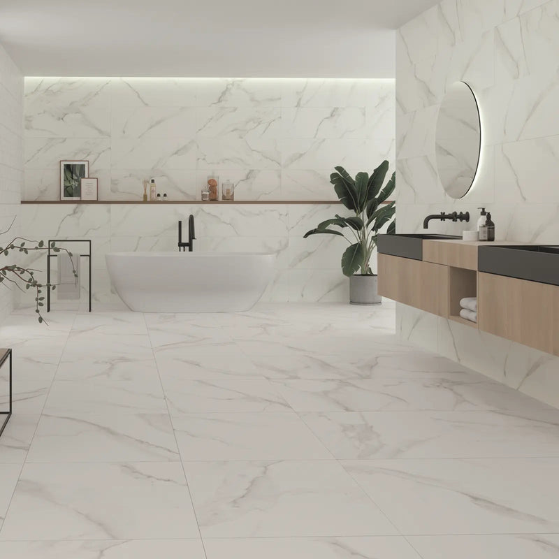 Lumiere White Matt Floor 60 x 60cm glazed porcelain marble effect room setting