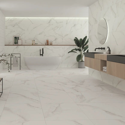 Lumiere White Matt Floor 60 x 60cm glazed porcelain marble effect room setting