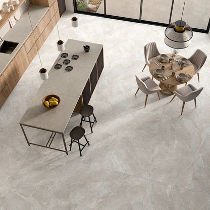 Forum Pearl Matt 100 x 100cm porcelain pearl grey concrete effect tile room setting