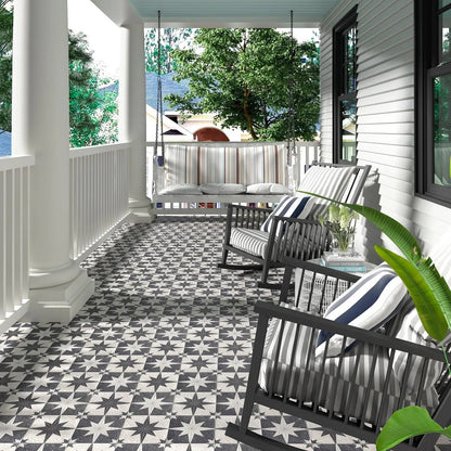 Star White patterned porcelain tiles in a light-filled interior