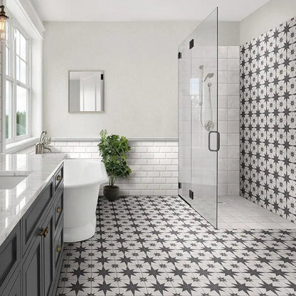 Star White feature tiles brightening a decorative floor