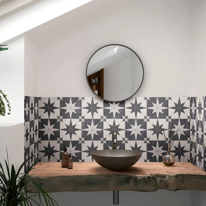 Star Lava patterned porcelain tiles in a characterful interior