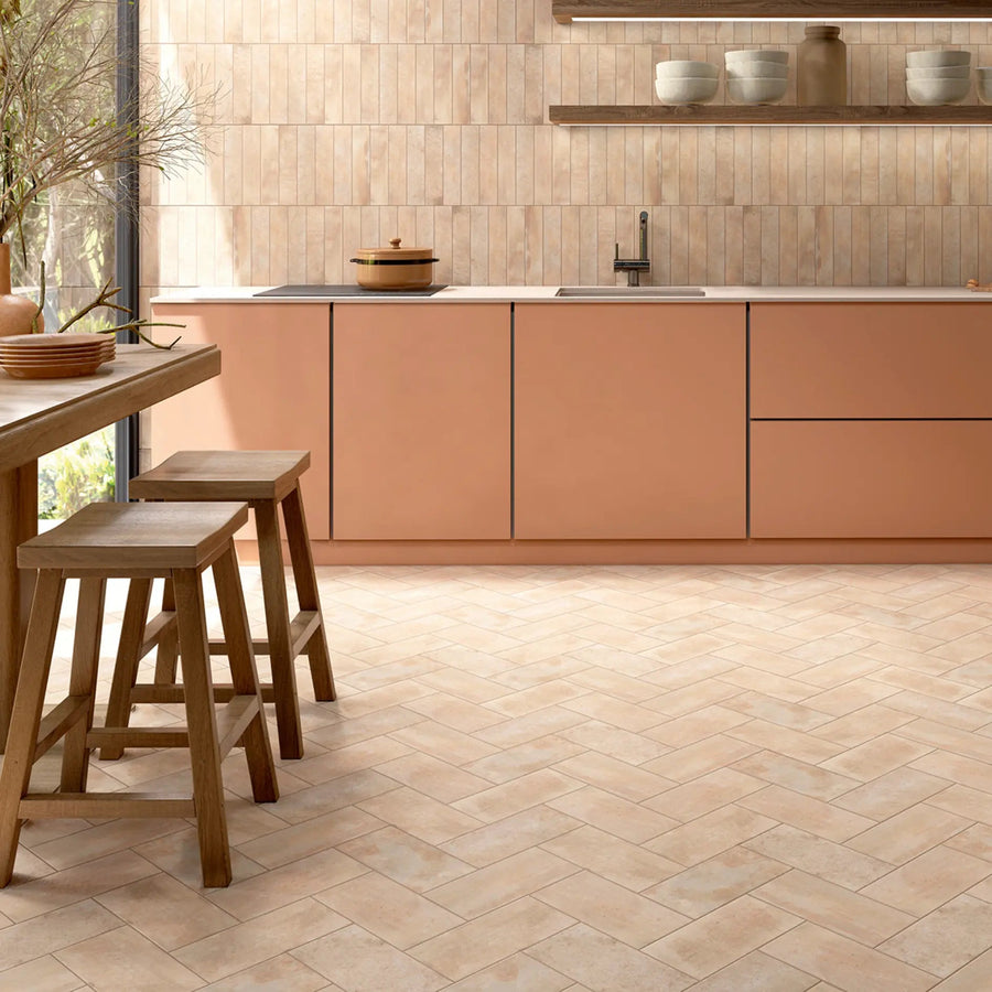 Terracotta Ocre rustic porcelain tile interior setting