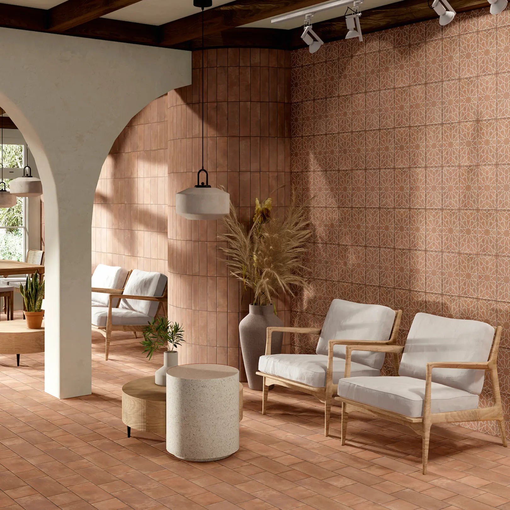 Terracotta Cotto rustic porcelain tile interior setting