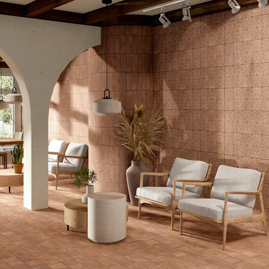Terracotta Cotto rustic porcelain tile interior setting