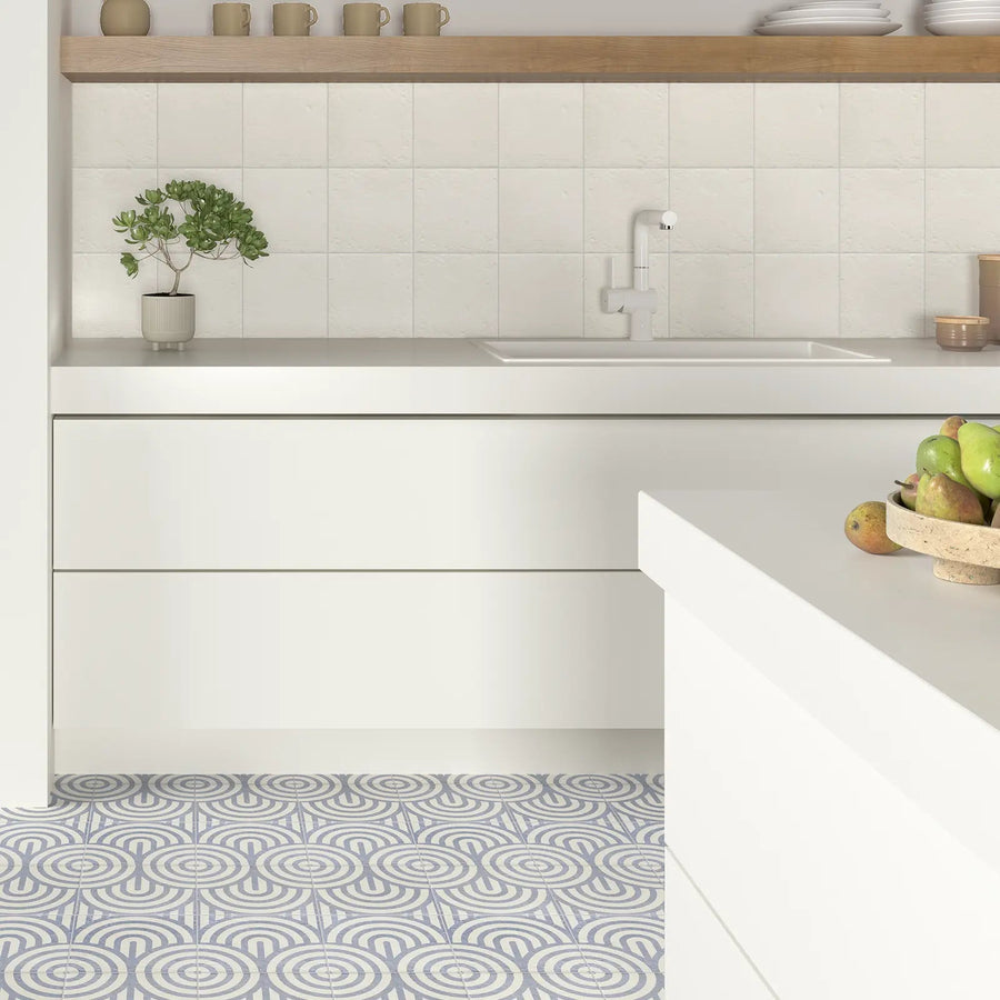 Tahoe White 20x20cm rustic porcelain tile room setting