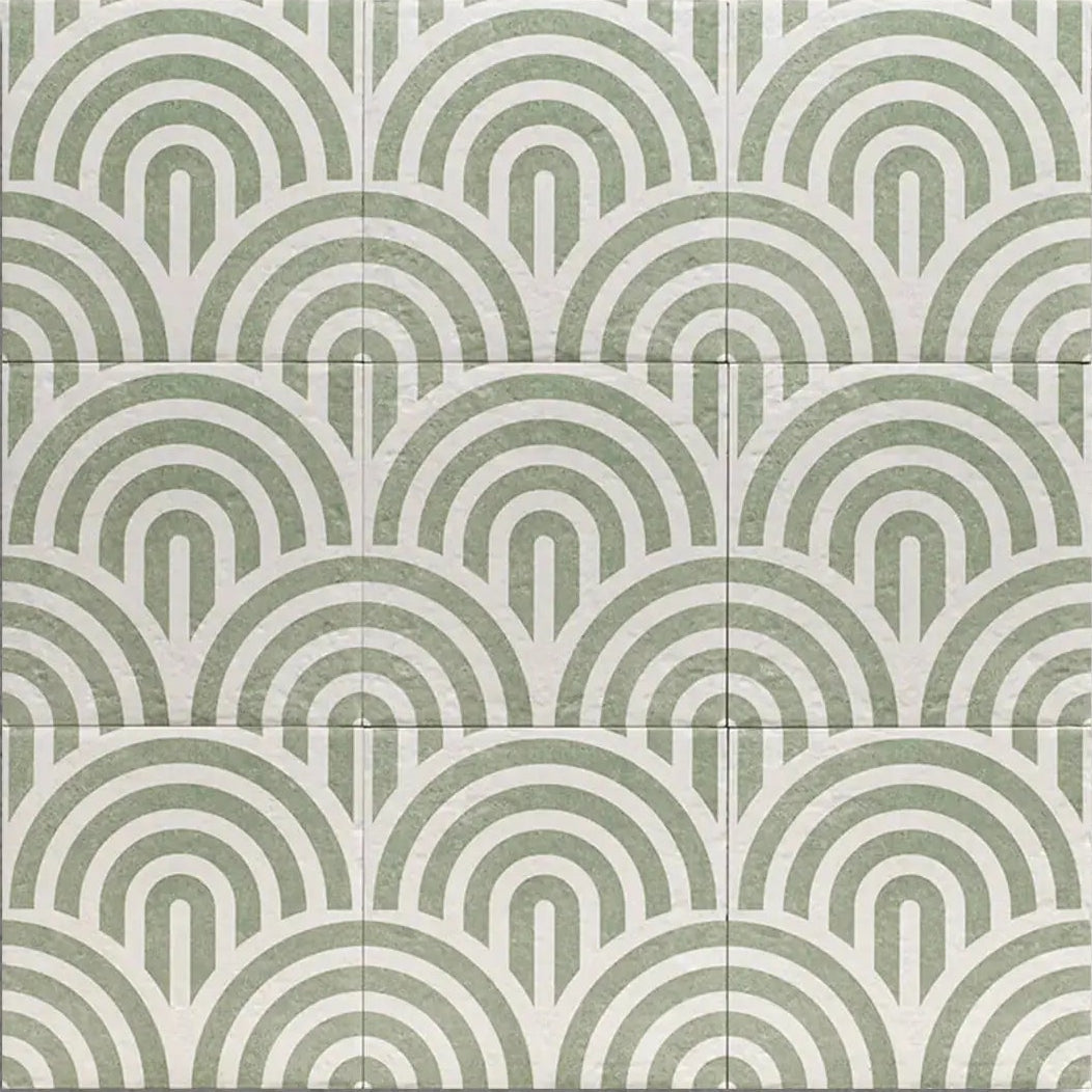 Tahoe Green Decor Three 20x20cm patterned porcelain tile laid canvas view