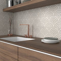 Tahoe Grey Decor Three 20x20cm patterned porcelain feature tile room setting