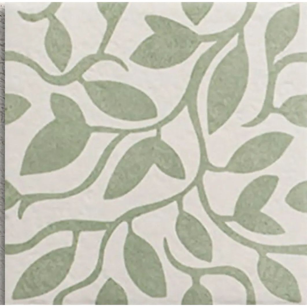 Tahoe Green Decor Five patterned porcelain tile face detail