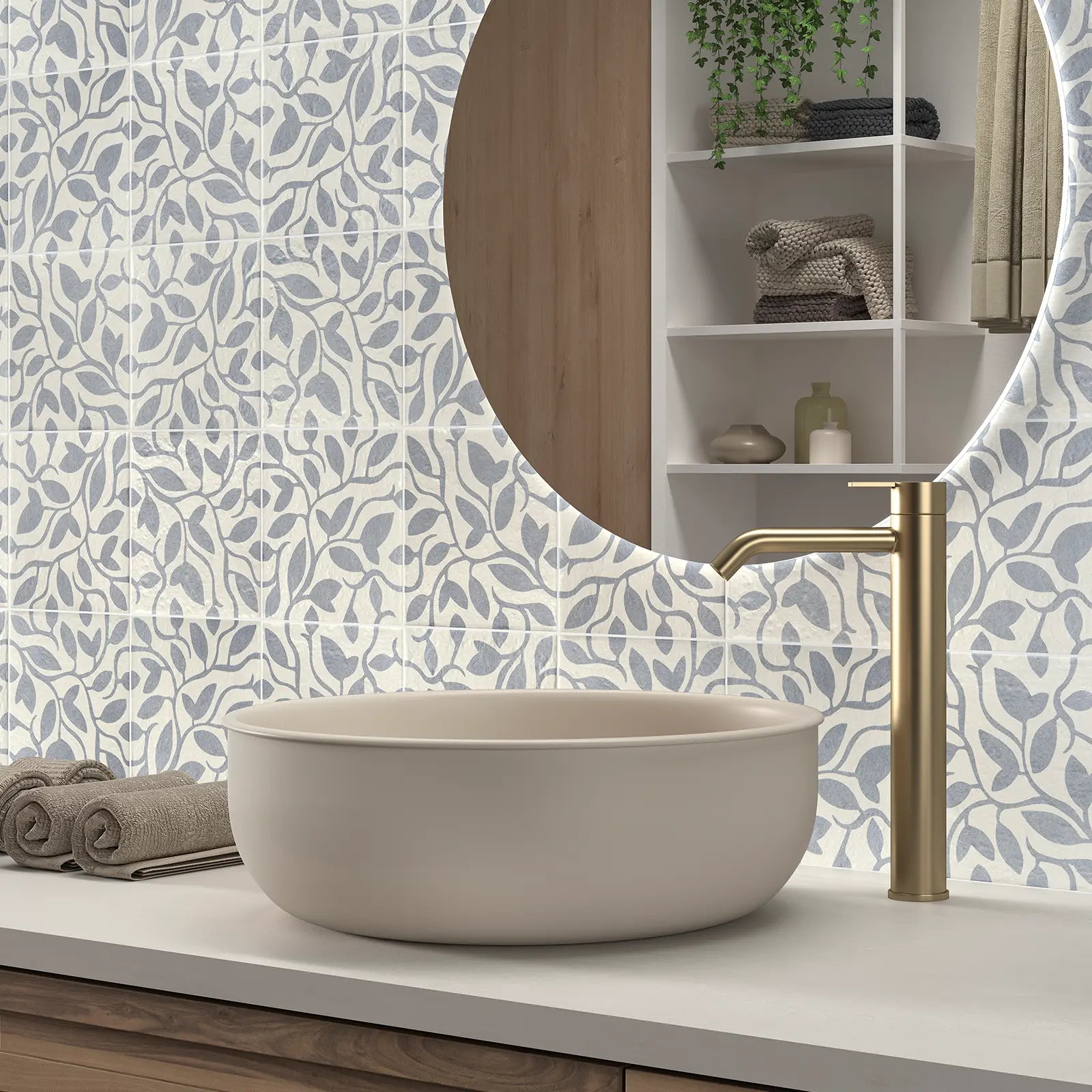 Tahoe Blue Decor Five 20x20cm patterned porcelain feature tile interior setting