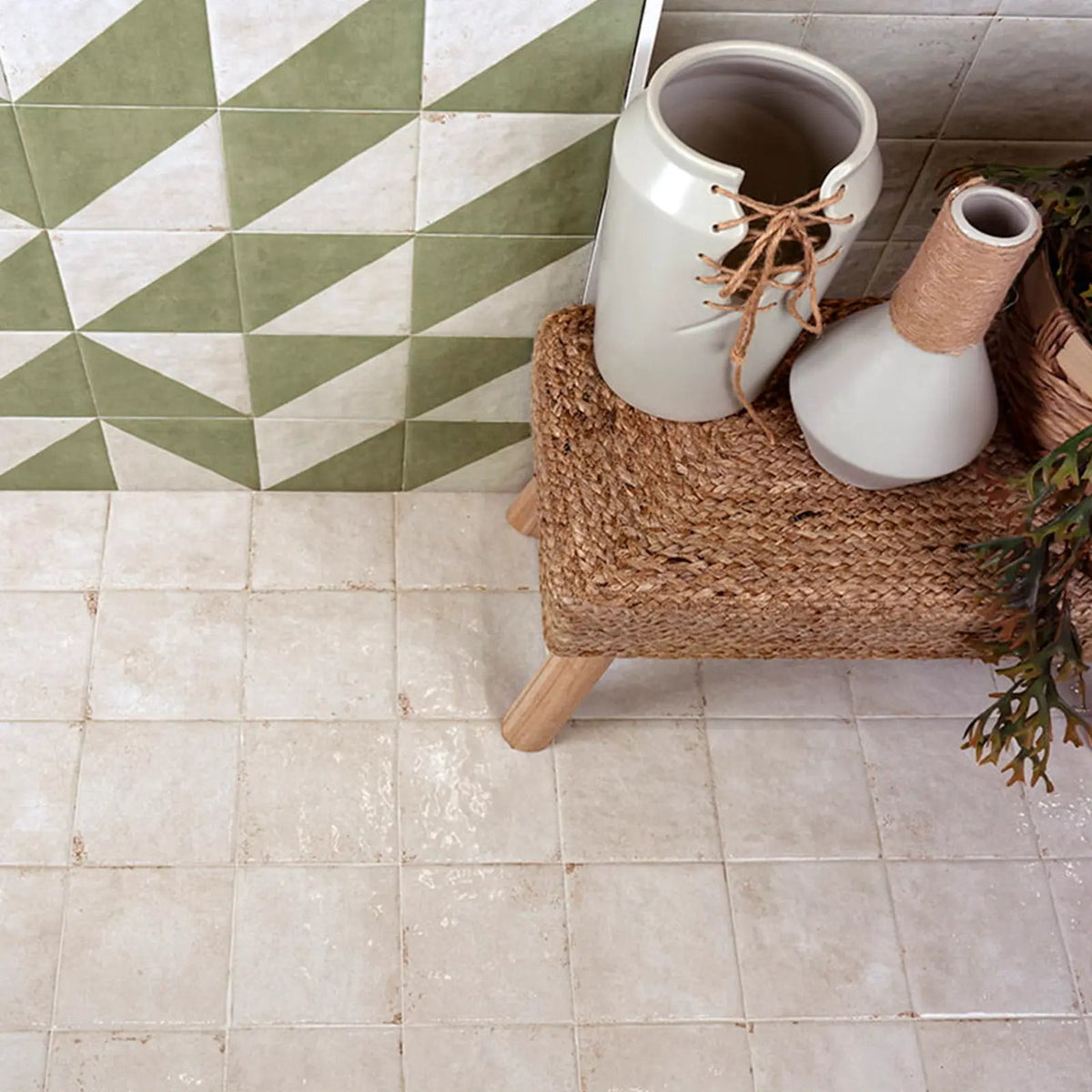 Bahia White 15 x 15cm glazed porcelain gloss tile room setting