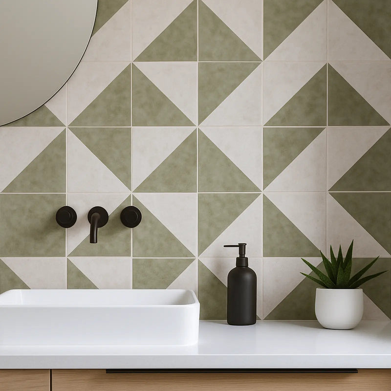 Bahia Jade Tetuan Decor 15 x 15cm glazed porcelain patterned tile room setting