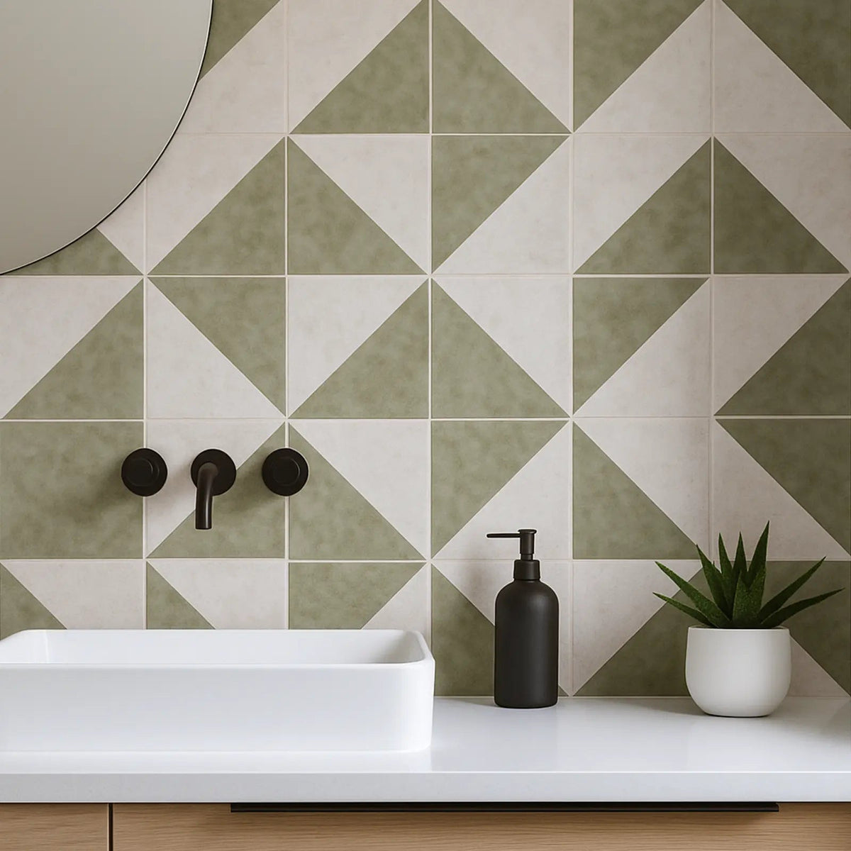 Bahia Jade Tetuan Decor 15 x 15cm glazed porcelain patterned tile room setting