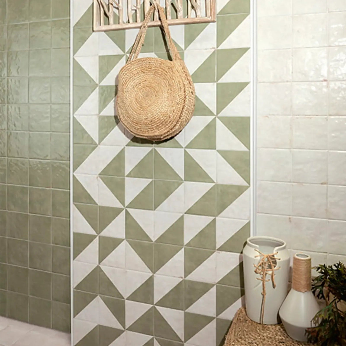 Bahia Jade Tetuan Decor 15 x 15cm glazed porcelain patterned tile room setting