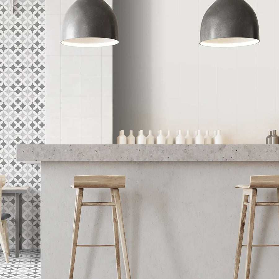 Barcelona Blanco 25 x 25cm white porcelain tile room setting