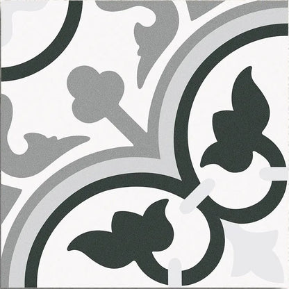 Barcelona Classic Pattern 25 x 25cm monochrome patterned porcelain tile face