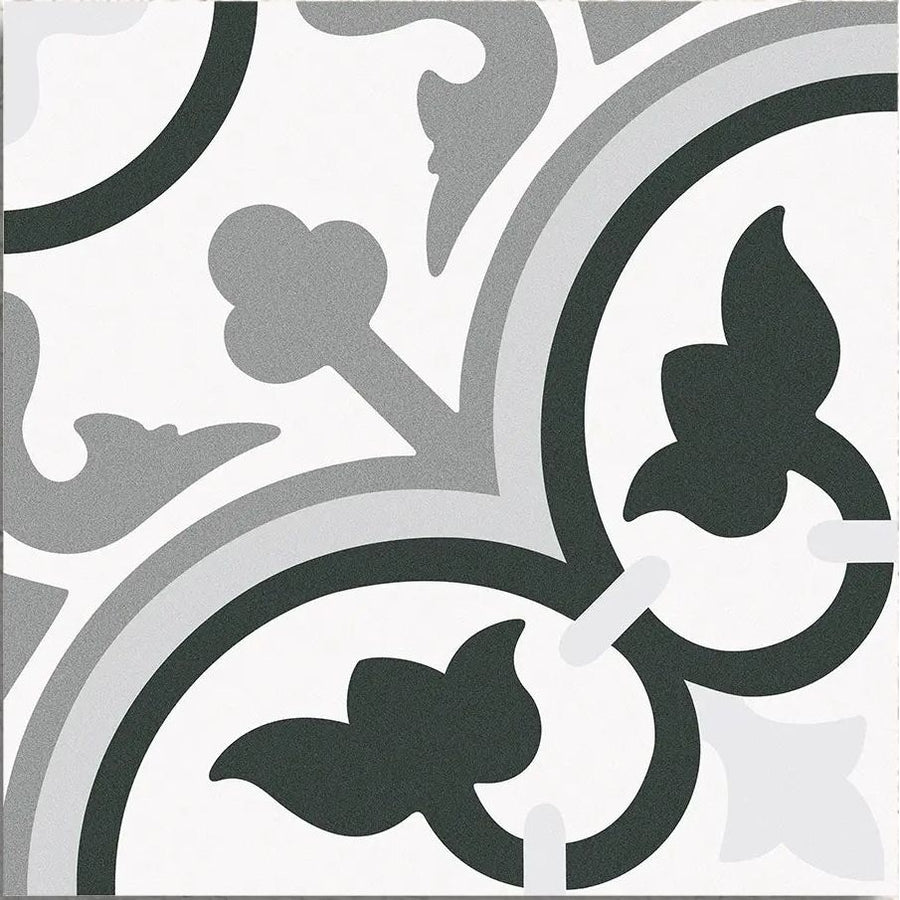 Barcelona Classic Pattern 25 x 25cm monochrome patterned porcelain tile face