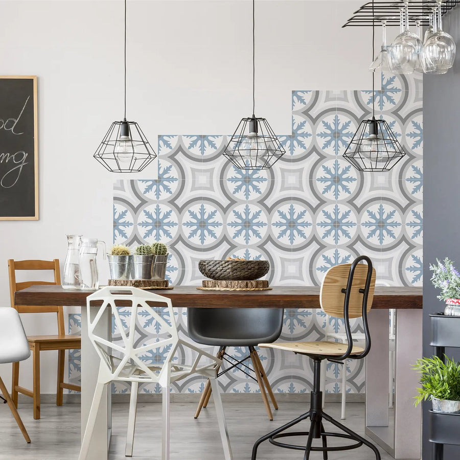 Barcelona Mar Pattern 25 x 25cm patterned porcelain tile room setting