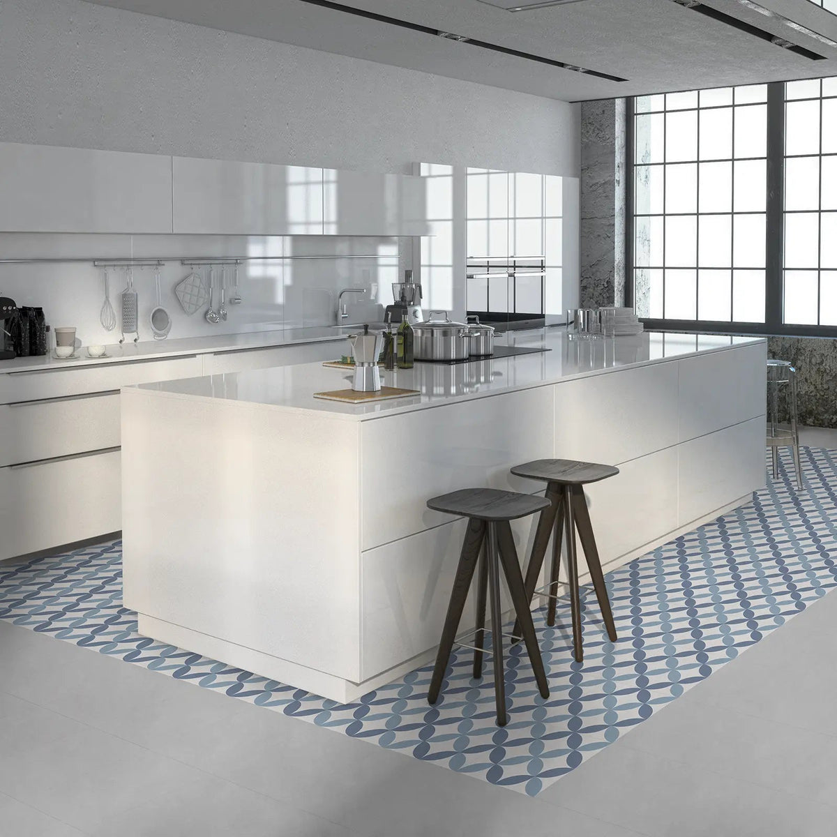 Barcelona Arch Pattern 25 x 25cm patterned porcelain tile room setting