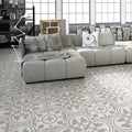 Barcelona Sand Pattern 25 x 25cm patterned porcelain tile room setting