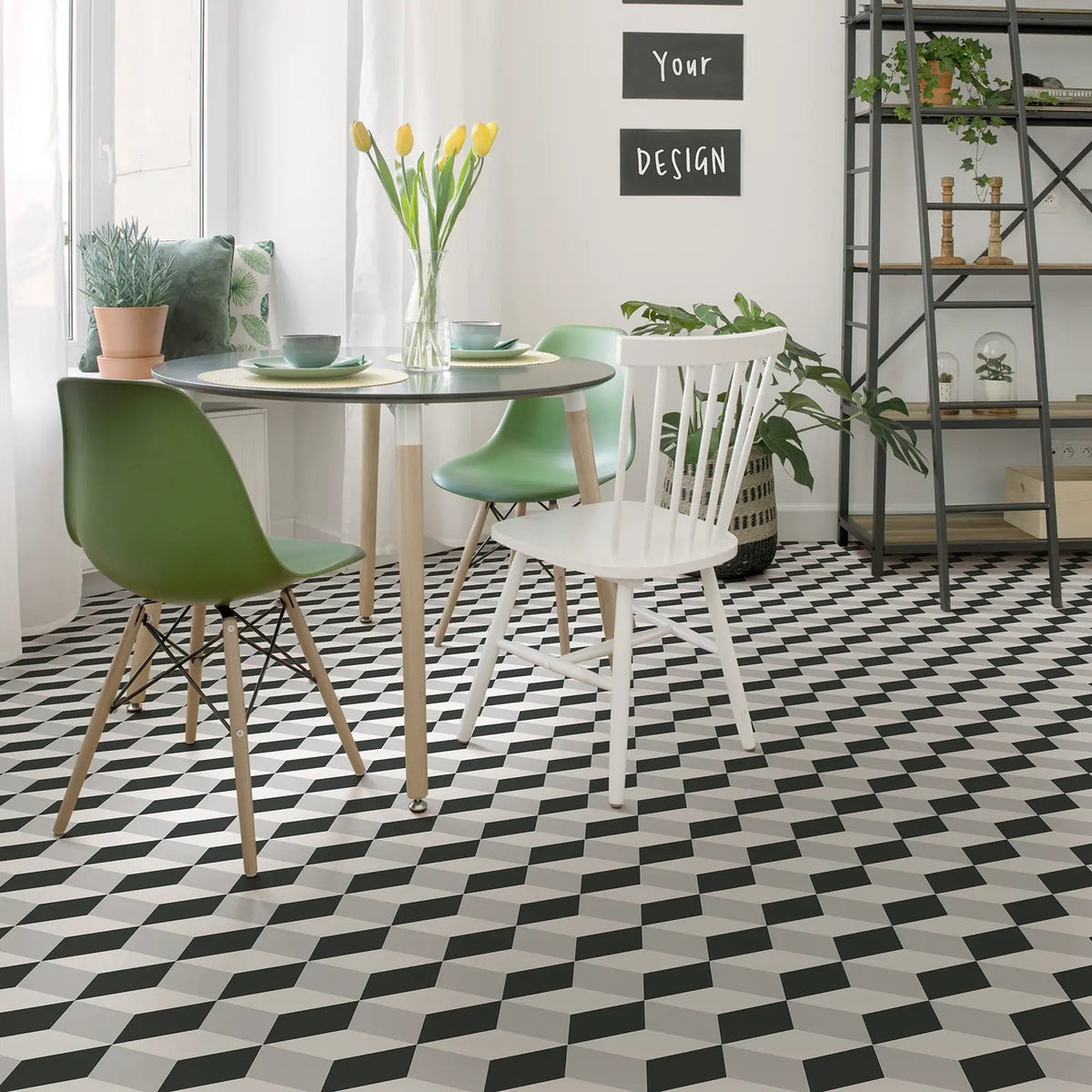 
Barcelona Cube Pattern 25 x 25cm patterned porcelain tile room setting