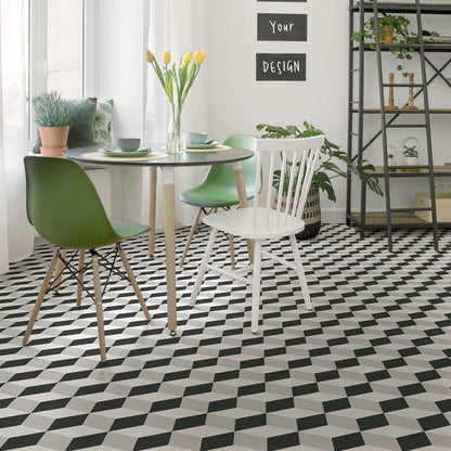 Barcelona Cube Pattern 25 x 25cm patterned porcelain tile room setting