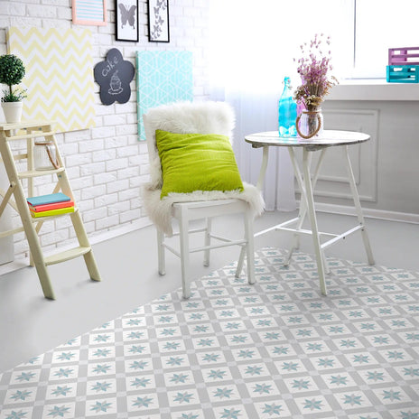 Barcelona Star Pattern 25 x 25cm patterned porcelain tile room setting