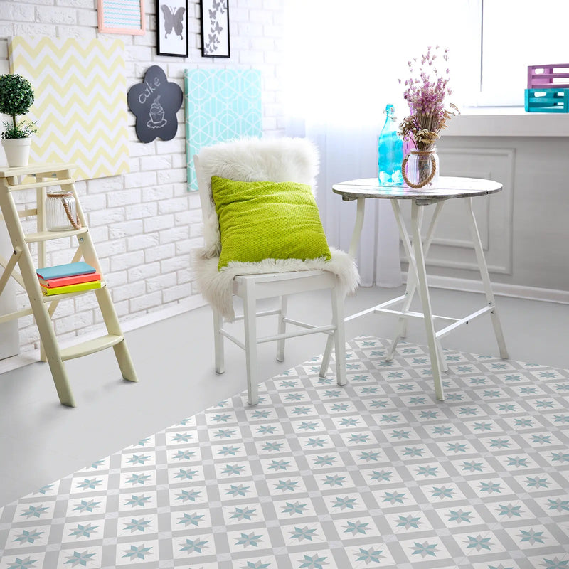 Barcelona Star Pattern 25 x 25cm patterned porcelain tile room setting