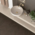 Sutton Cocoa 6 x 30cm stone-effect porcelain tiles shown in a room setting