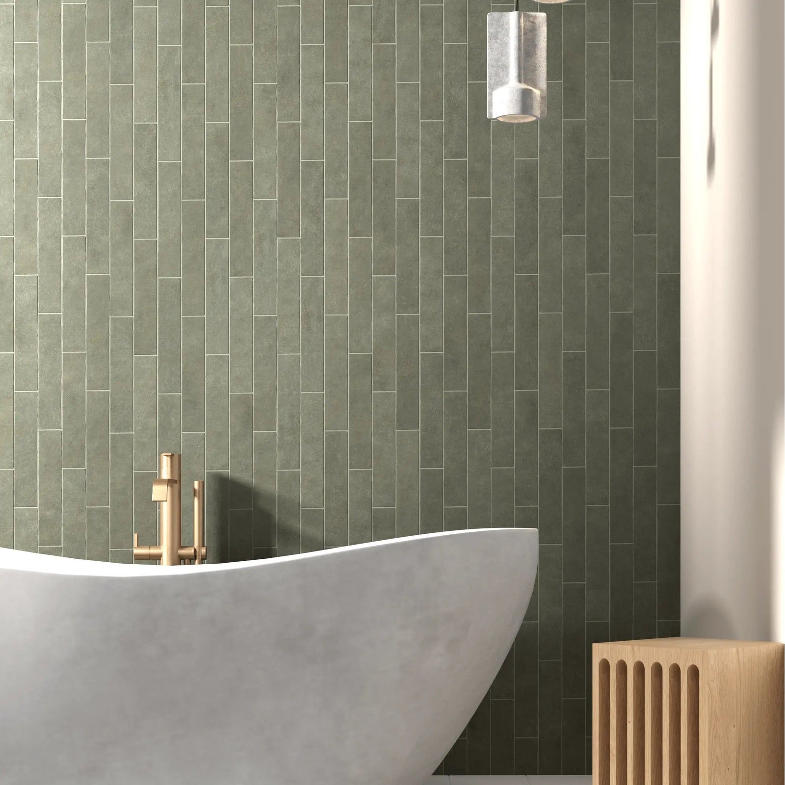 Sutton Forest 6 x 30cm Porcelain Tile in a bathroom setting