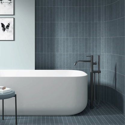 Sutton Denim 6 x 30cm stone-effect porcelain tiles shown in a room setting