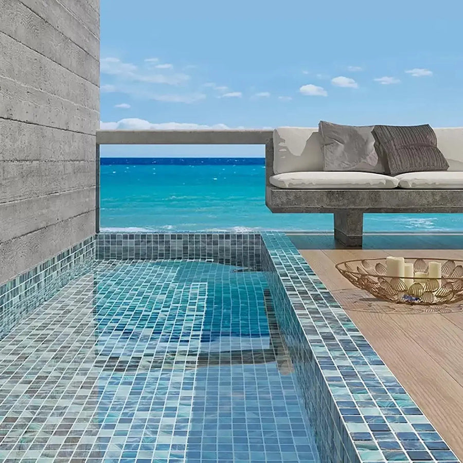 Nature Royal blue glass mosaic tile in a room setting