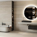 Ionic Sand 30 x 120cm porcelain metal effect tile room setting
