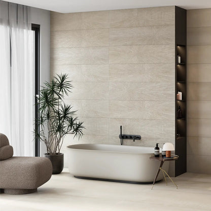 Ionic Sand Impact Décor 30 x 120cm decorative porcelain tile room setting