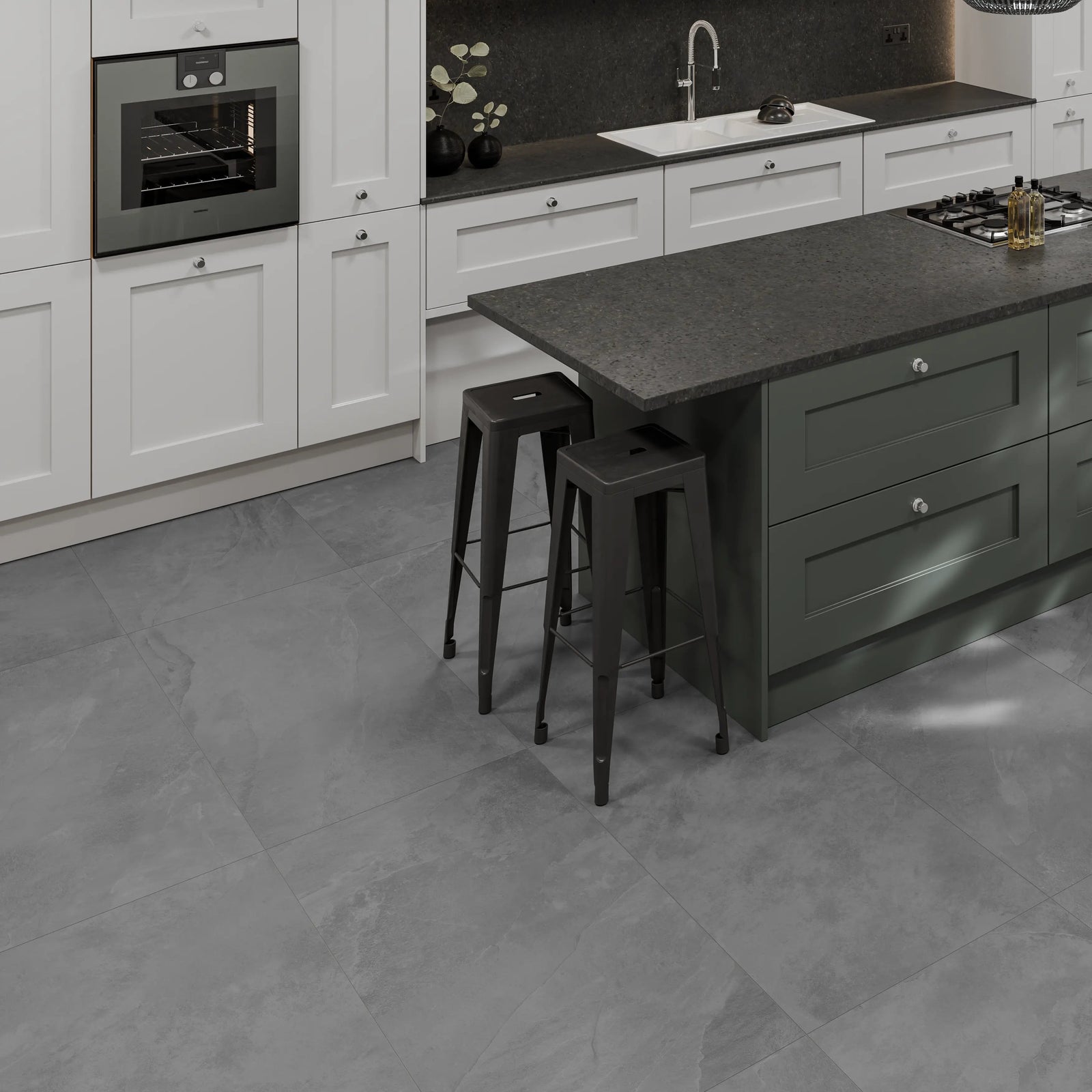 Solide Smoke 60 x 120cm Porcelain Tile in a bathroom setting