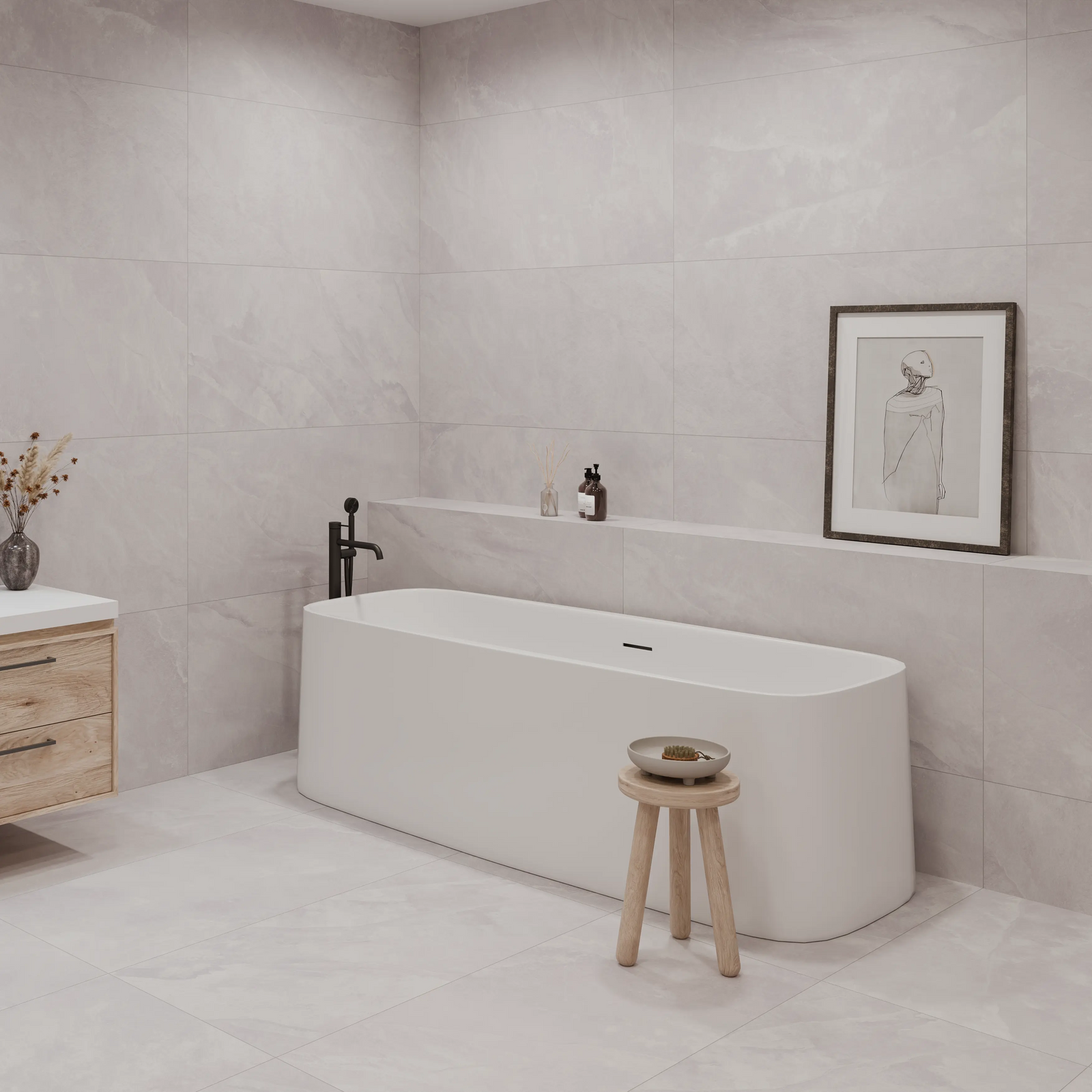 Solide Stone 60 x 120cm Porcelain Tile in a bathroom setting