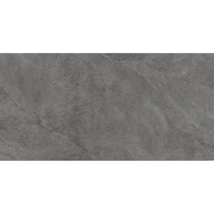 Solide Charcoal matt porcelain stone effect tile 60 x 120cm face detail in deep charcoal