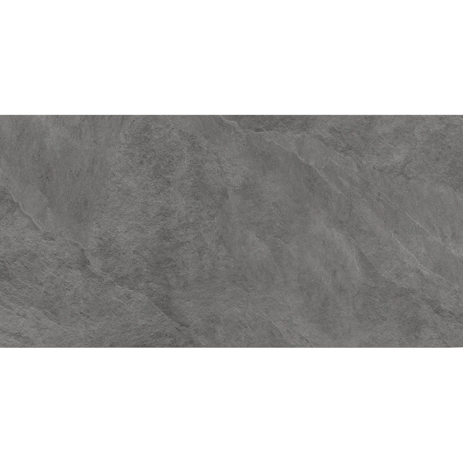 Solide Charcoal matt porcelain stone effect tile 60 x 120cm face detail in deep charcoal
