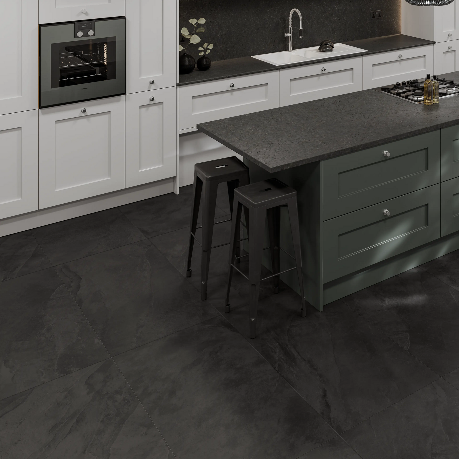 Solide Charcoal 60 x 120cm Porcelain Tile in a bathroom setting