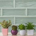 Aria Green Gloss 10 x 30cm glazed ceramic metro tile room setting