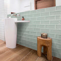 Aria Green Gloss 10 x 30cm glazed ceramic metro tile room setting