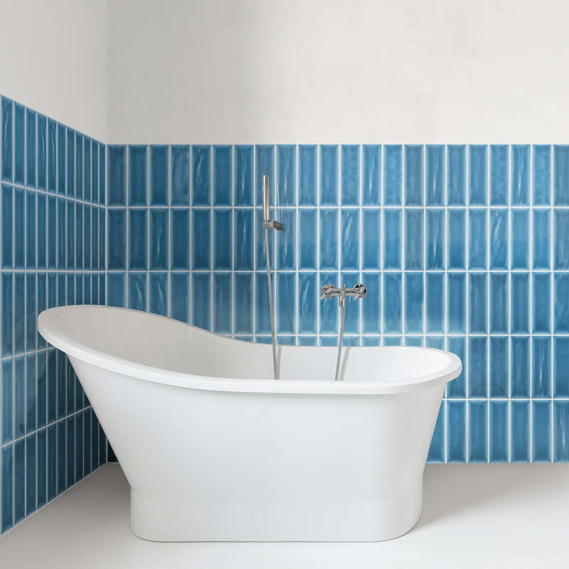 Aria Blue Gloss 10 x 30cm glazed ceramic metro tile room setting