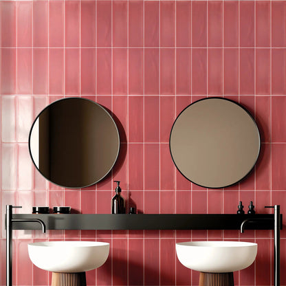 Aria Burdeos Matt 10 x 30cm glazed ceramic metro tile room setting