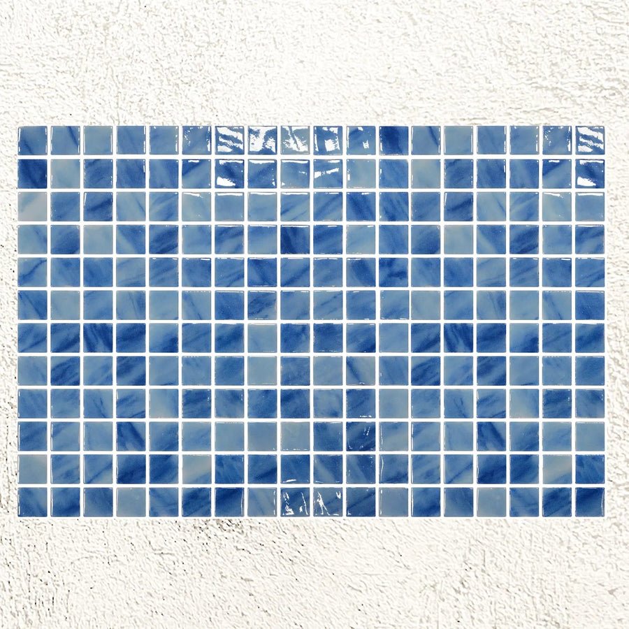 Aquastyle Blue Macauba 25mm glass mosaic sheet face detail