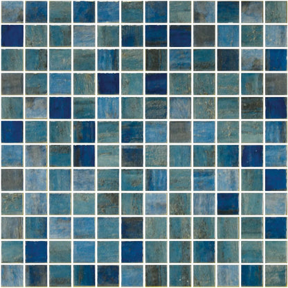 Aquastyle Forest Blue glass mosaic shown as a large surface