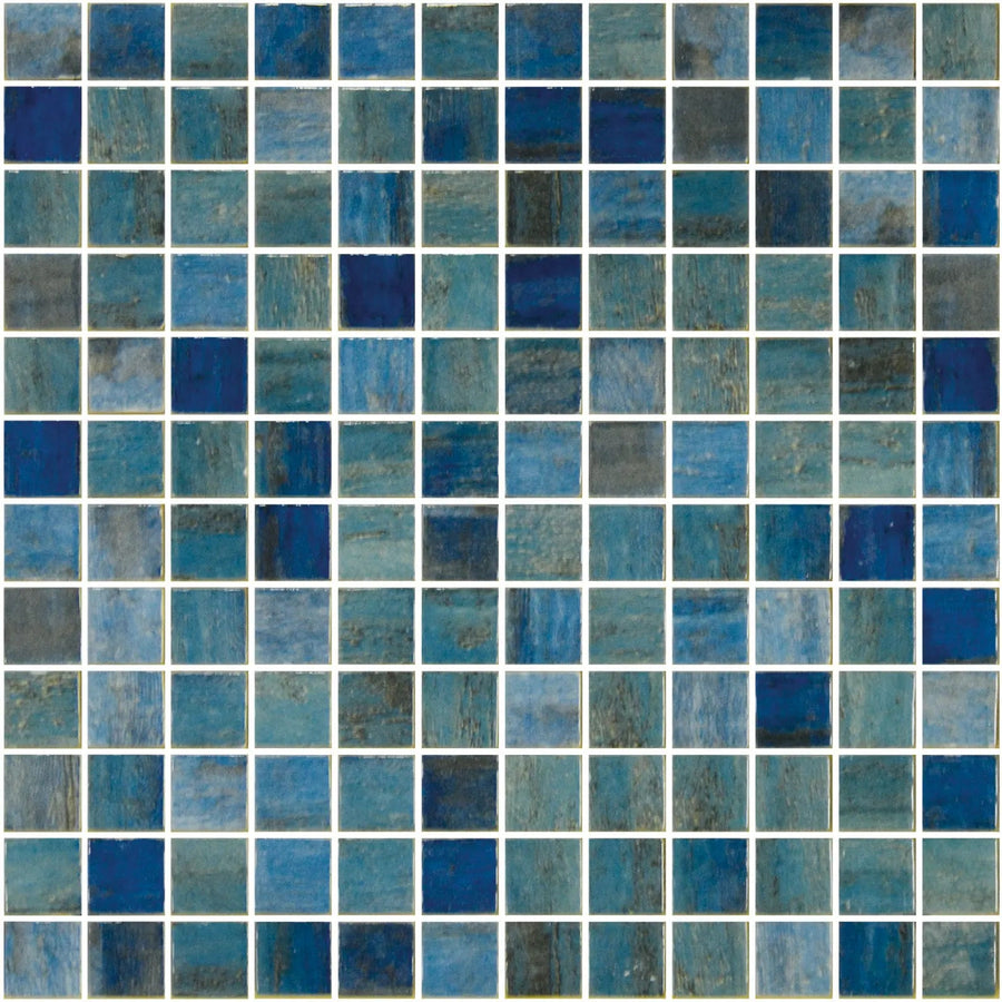 Aquastyle Forest Blue glass mosaic shown as a large surface